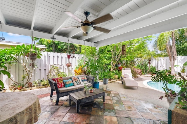 5001 SW 11th Cir, Margate, FL 33068 - fenced backyard with outdoor lounge area, a patio, and ceiling fan