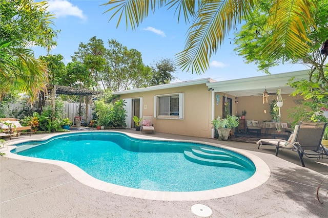 5001 SW 11th Cir, Margate, FL 33068 - view of pool featuring a patio area, an outdoor hangout area, and a ceiling fan