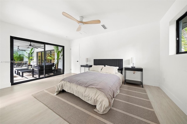 15121 SW 69th Ct, Palmetto Bay, FL 33158 - bedroom with access to outside, wood finished floors, and ceiling fan