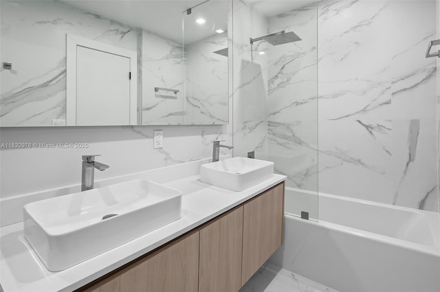 15121 SW 69th Ct, Palmetto Bay, FL 33158 - bathroom featuring double vanity, bathtub / shower combination, and marble finish flooring