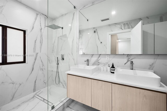 15121 SW 69th Ct, Palmetto Bay, FL 33158 - full bath with double vanity, a marble finish shower, and marble finish floors