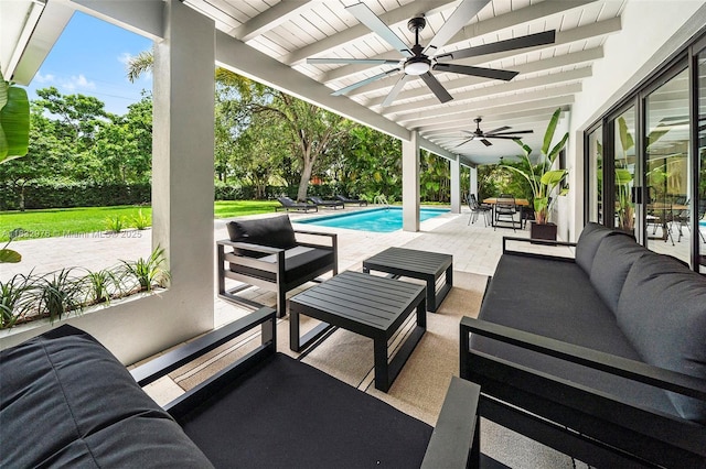 15121 SW 69th Ct, Palmetto Bay, FL 33158 - view of patio with outdoor lounge area, ceiling fan, and an outdoor pool