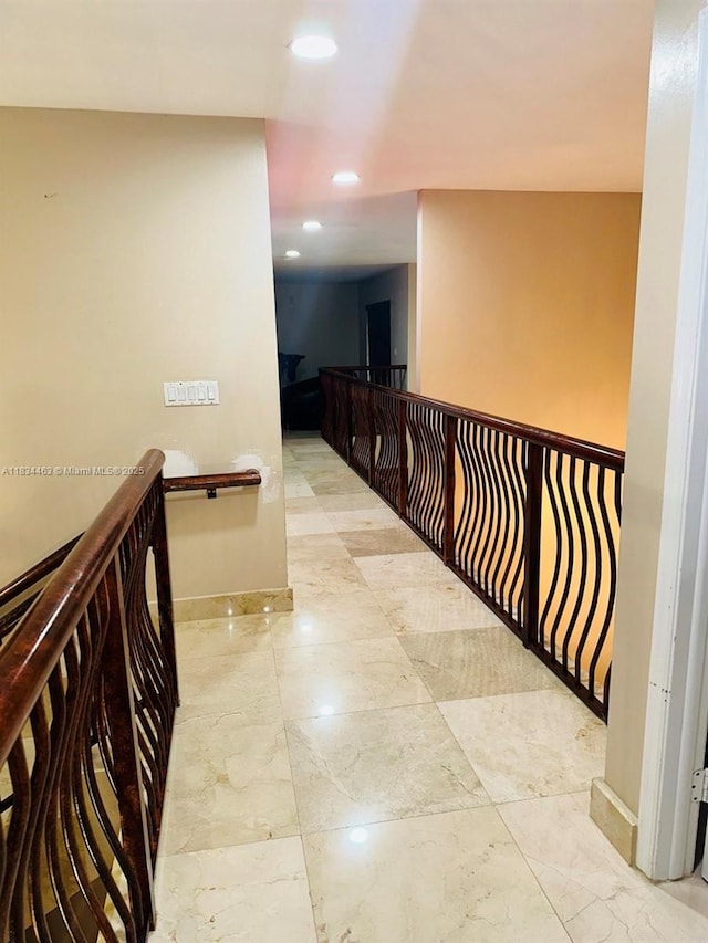 8565 NW 168th Ter, Miami Lakes, FL 33016 - hall with an upstairs landing, recessed lighting, and marble finish floors