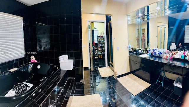 8565 NW 168th Ter, Miami Lakes, FL 33016 - full bath featuring a tub with jets, tile patterned floors, vanity, and a shower