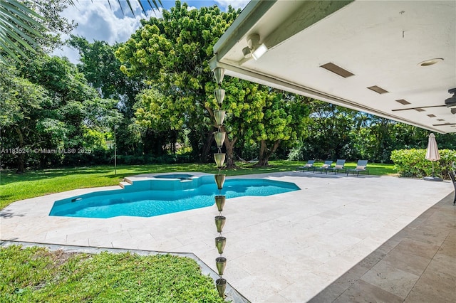 10821 SW 92nd Ave, Miami, FL 33176 - view of pool with a yard, view of scattered trees, ceiling fan, and a patio area