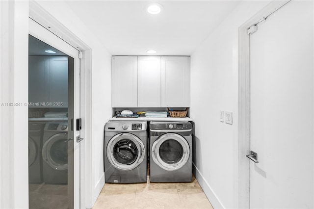 10821 SW 92nd Ave, Miami, FL 33176 - laundry room featuring independent washer and dryer, cabinet space, and recessed lighting