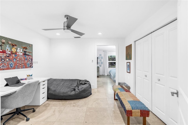10821 SW 92nd Ave, Miami, FL 33176 - office space featuring recessed lighting, light tile patterned flooring, and a ceiling fan