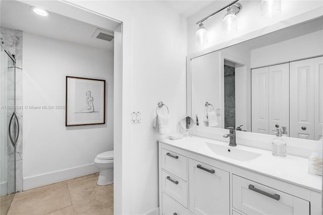 10821 SW 92nd Ave, Miami, FL 33176 - bathroom featuring vanity, an enclosed shower, tile patterned flooring, and a closet