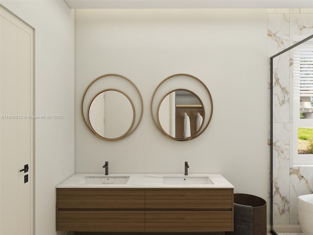 531 Stonemont Dr, Weston, FL 33326 - full bath featuring double vanity, a marble finish shower, and a soaking tub