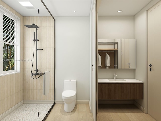 531 Stonemont Dr, Weston, FL 33326 - bathroom with a tile shower, vanity, recessed lighting, and wood finished floors