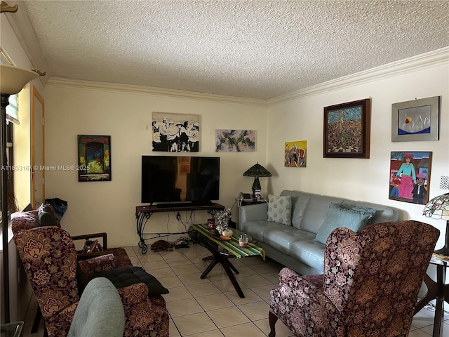 311 W Park Dr Unit 101-13, Miami, FL 33172 - living area featuring light tile patterned floors, ornamental molding, and a textured ceiling