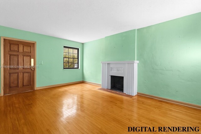 2025 SW 19th St, Miami, FL 33145 - unfurnished living room with a fireplace with flush hearth and wood finished floors