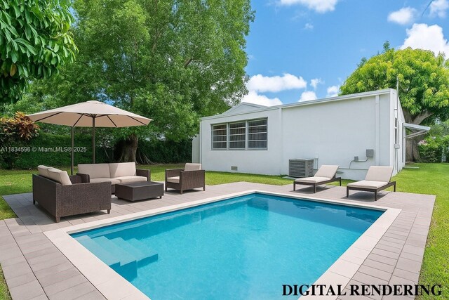 2025 SW 19th St, Miami, FL 33145 - outdoor pool featuring an outdoor living space and a lawn