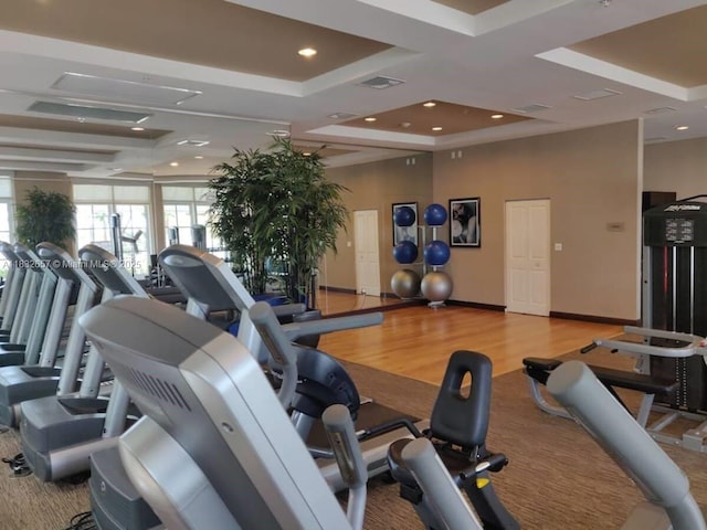 400 N Federal Hwy Unit 305S, Boynton Beach, FL 33435 - workout area featuring coffered ceiling, recessed lighting, and wood finished floors