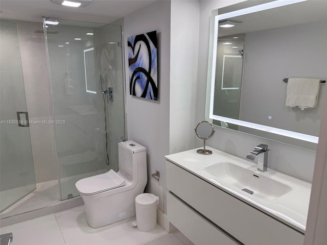20379 W Country Club Dr Unit 1434, Aventura, FL 33180 - bathroom with a shower stall, tile patterned floors, and vanity