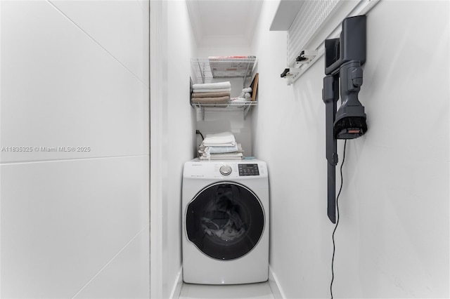 2485 SW 19th Ter, Miami, FL 33145 - laundry area featuring washer / clothes dryer and crown molding