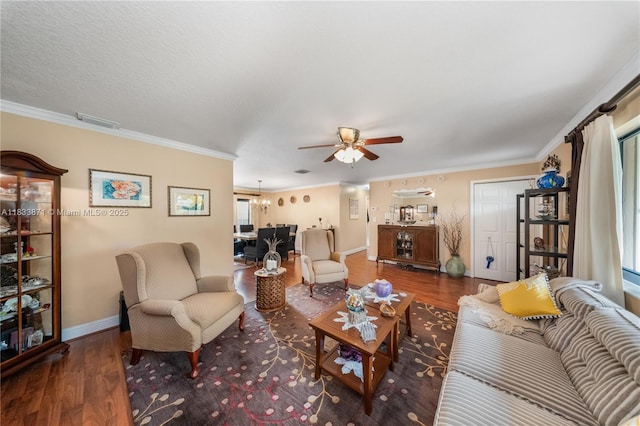 11193 SW 113th Ter, Miami, FL 33176 - living area with wood finished floors, a ceiling fan, and crown molding