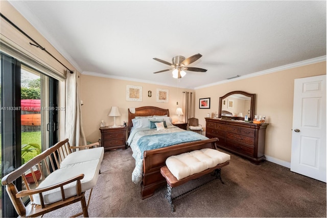 11193 SW 113th Ter, Miami, FL 33176 - carpeted bedroom featuring access to outside, ornamental molding, and a ceiling fan