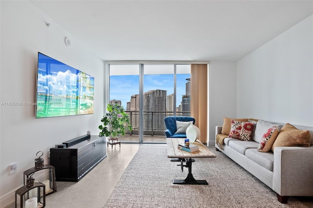 90 SW 3rd St Unit 3810, Miami, FL 33130 - living area featuring concrete floors and expansive windows