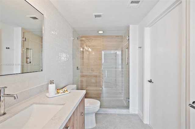 90 SW 3rd St Unit 3810, Miami, FL 33130 - full bath with tile walls, vanity, a stall shower, and tasteful backsplash
