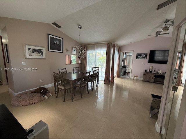 14135 SW 100th Ln, Miami, FL 33186 - dining space featuring lofted ceiling, light tile patterned flooring, and ceiling fan