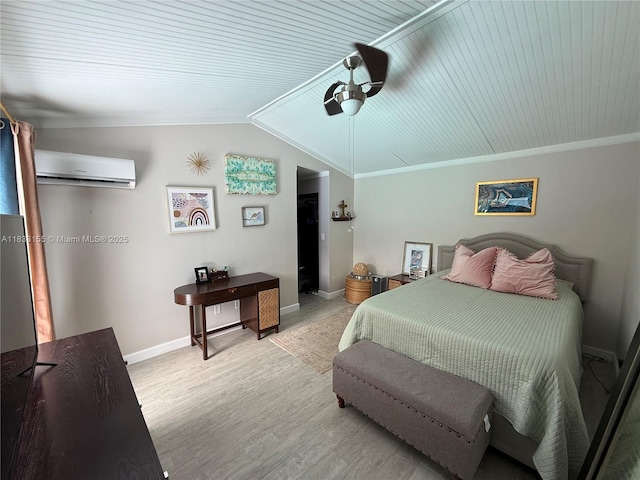 14135 SW 100th Ln, Miami, FL 33186 - bedroom with a wall unit AC, wood finished floors, lofted ceiling, and ornamental molding