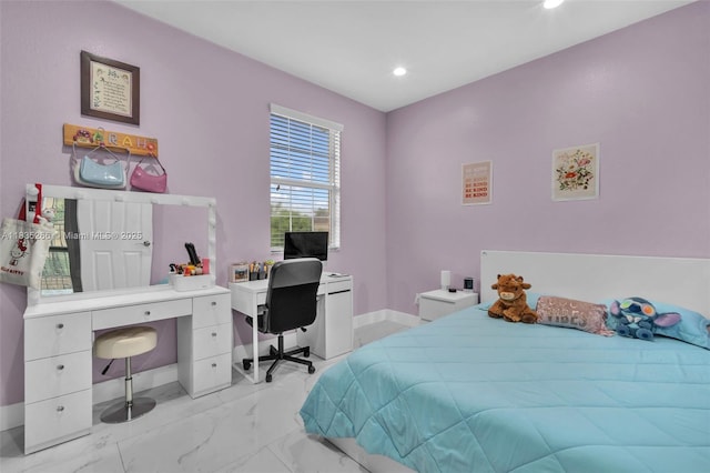 14646 SW 13th St, Pembroke Pines, FL 33027 - bedroom with a desk, light marble finish flooring, and recessed lighting