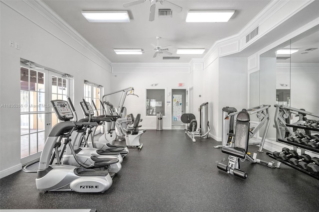 14646 SW 13th St, Pembroke Pines, FL 33027 - workout area with a ceiling fan and crown molding