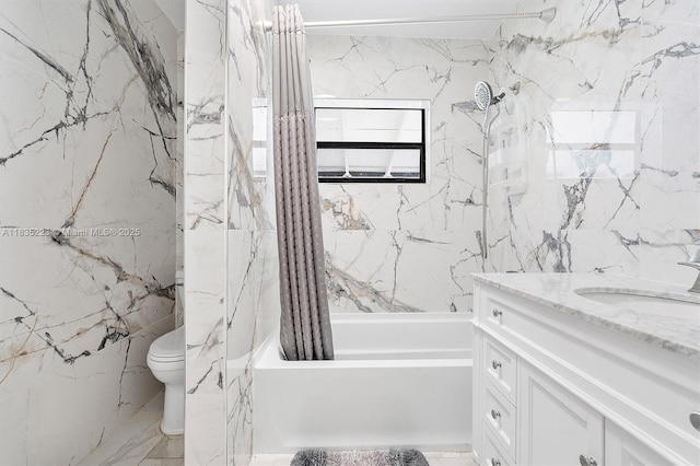 1100 NW 151st St, Miami, FL 33169 - full bath with tile walls, shower / tub combo with curtain, vanity, and marble finish flooring