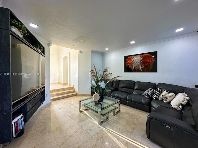 7427 NW 113th Path, Doral, FL 33178 - living area with crown molding, marble finish flooring, and recessed lighting