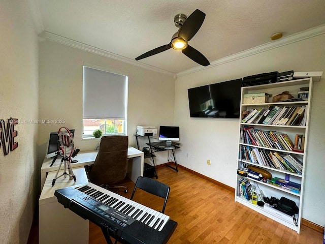 7427 NW 113th Path, Doral, FL 33178 - office with ornamental molding, wood finished floors, and a ceiling fan