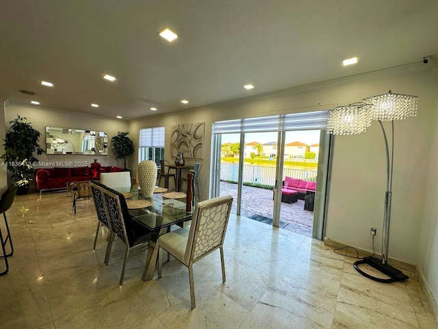 7427 NW 113th Path, Doral, FL 33178 - dining room with crown molding, recessed lighting, and marble finish floors