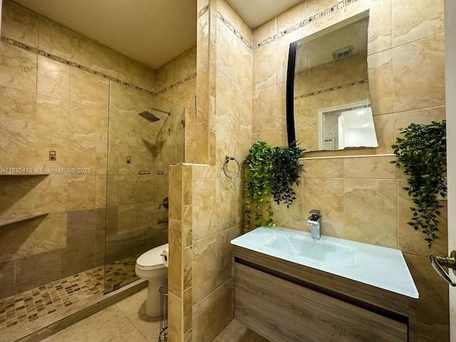7427 NW 113th Path, Doral, FL 33178 - full bathroom featuring tile walls, a tile shower, vanity, and tile patterned floors