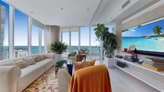 2020 N Bayshore Dr Unit 2801, Miami, FL 33137 - living area with floor to ceiling windows, tile patterned flooring, and a water view