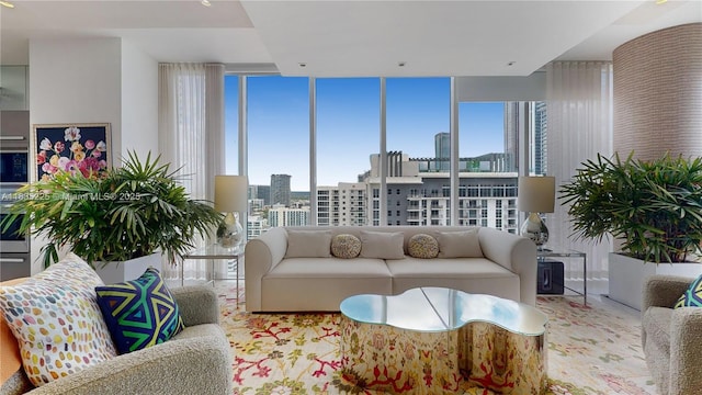 2020 N Bayshore Dr Unit 2801, Miami, FL 33137 - living area with healthy amount of natural light, a wall of windows, and a view of city