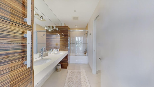 2020 N Bayshore Dr Unit 2801, Miami, FL 33137 - full bath with tile patterned flooring, double vanity, and shower / bath combination with glass door