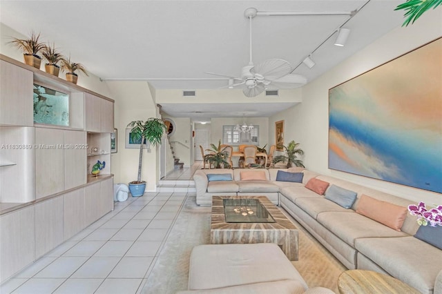 1426 NE 105th St Unit D9, Miami Shores, FL 33138 - living room with light tile patterned floors, ceiling fan, and track lighting