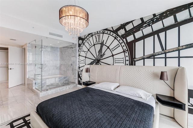 3131 NE 7th Ave Unit 4001, Miami, FL 33137 - bedroom featuring a chandelier and marble finish flooring