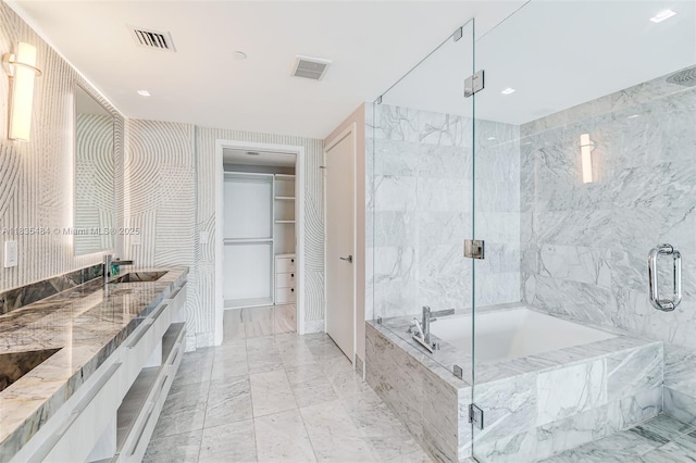 3131 NE 7th Ave Unit 4001, Miami, FL 33137 - full bath with a bath, double vanity, and a marble finish shower