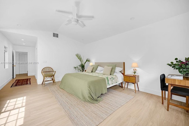 135 NE 87th St, El Portal, FL 33138 - bedroom featuring light wood-type flooring, vaulted ceiling, and a ceiling fan
