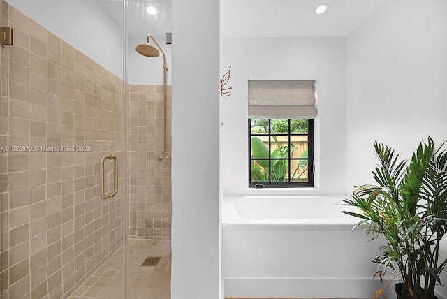 135 NE 87th St, El Portal, FL 33138 - full bathroom featuring a stall shower, a bath, and recessed lighting