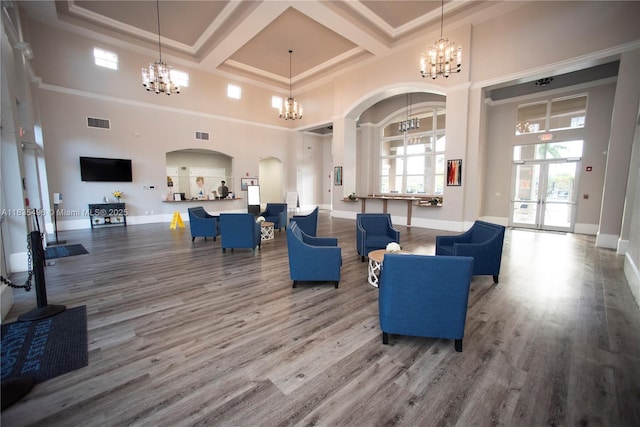 9323 SW 227th St Unit 2-5, Cutler Bay, FL 33190 - community lobby with a towering ceiling, beamed ceiling, coffered ceiling, and crown molding