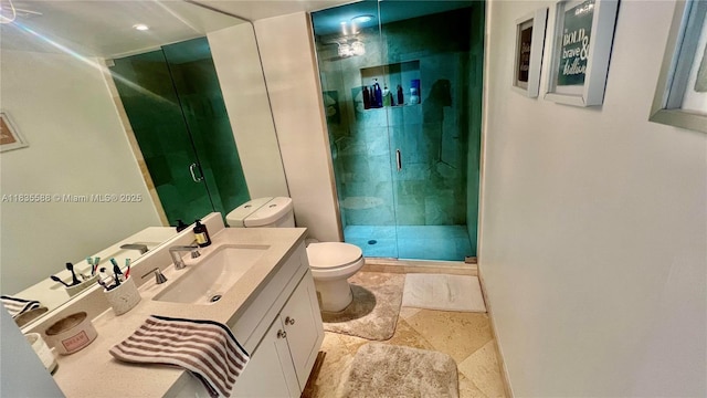 16400 Collins Ave Unit 841, Sunny Isles Beach, FL 33160 - bathroom featuring vanity, a stall shower, and stone tile floors