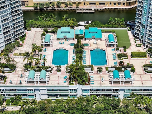 16400 Collins Ave Unit 841, Sunny Isles Beach, FL 33160 - drone / aerial view of a nearby body of water and a pool area
