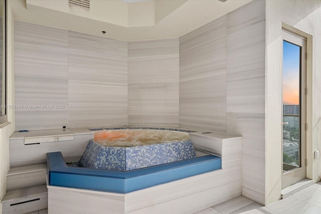 17901 S Collins Ave Unit 1506, Sunny Isles Beach, FL 33160 - bathroom with tile walls, a sauna, a baseboard radiator, and tile patterned floors