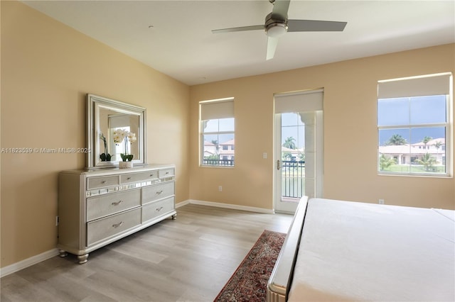 4375 Cascada Cir, Cooper City, FL 33024 - bedroom with light wood-type flooring, access to outside, and a ceiling fan