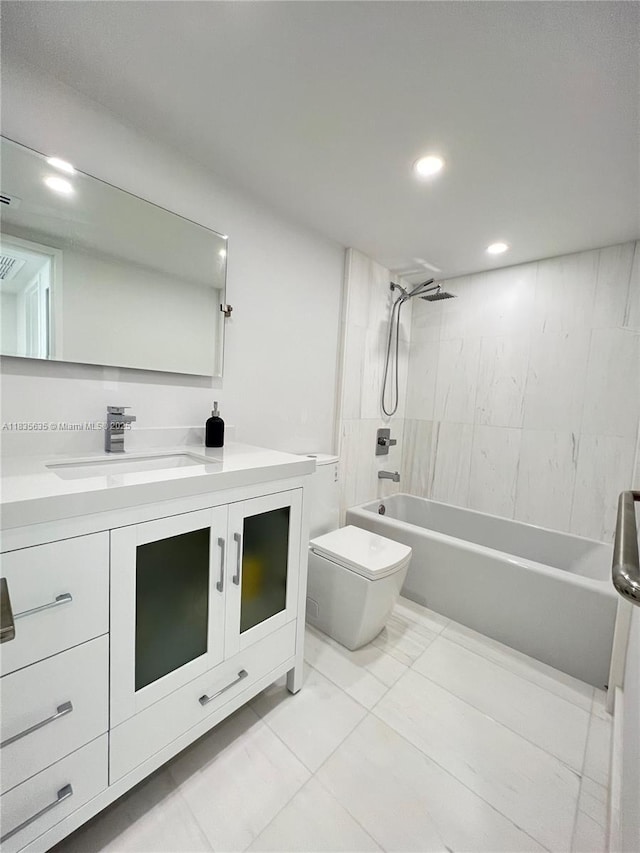 5700 Collins Ave Unit 16B, Miami Beach, FL 33140 - full bathroom with vanity,  shower combination, and recessed lighting