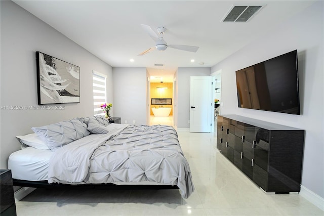 1149 SE Sandia Dr, Port St Lucie, FL 34983 - bedroom featuring recessed lighting, ceiling fan, and ensuite bathroom