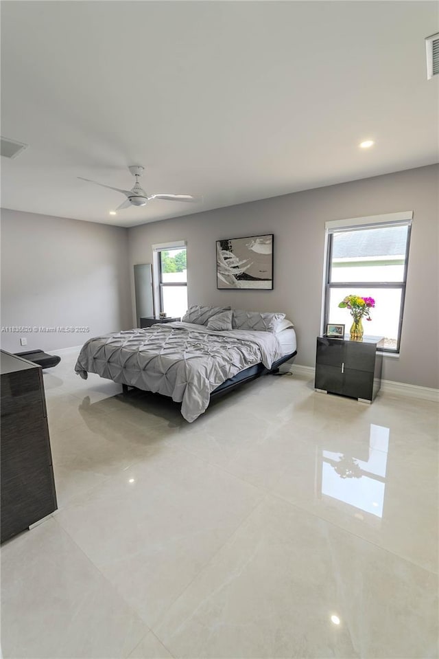 1149 SE Sandia Dr, Port St Lucie, FL 34983 - bedroom featuring light tile patterned floors, ceiling fan, and recessed lighting