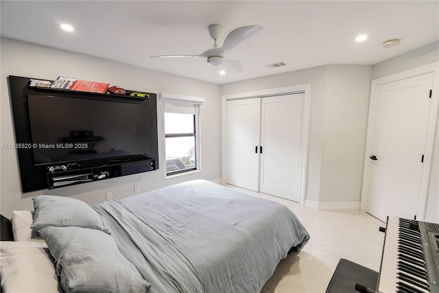 1149 SE Sandia Dr, Port St Lucie, FL 34983 - bedroom with recessed lighting, a closet, and a ceiling fan